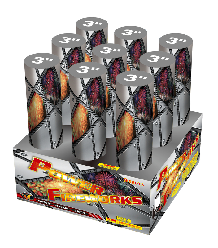 VG19019 Power Fireworks 3 Inch 9 Shots Cake