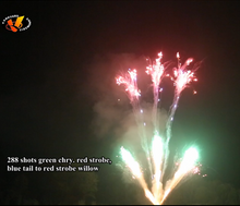 288 Shots Display Cake, Green Chry. Red Strobe Blue Tail To Red Strobe Willow, 288 Shots Big Cake, Professional Fireworks, Display Fireworks Manufacturer