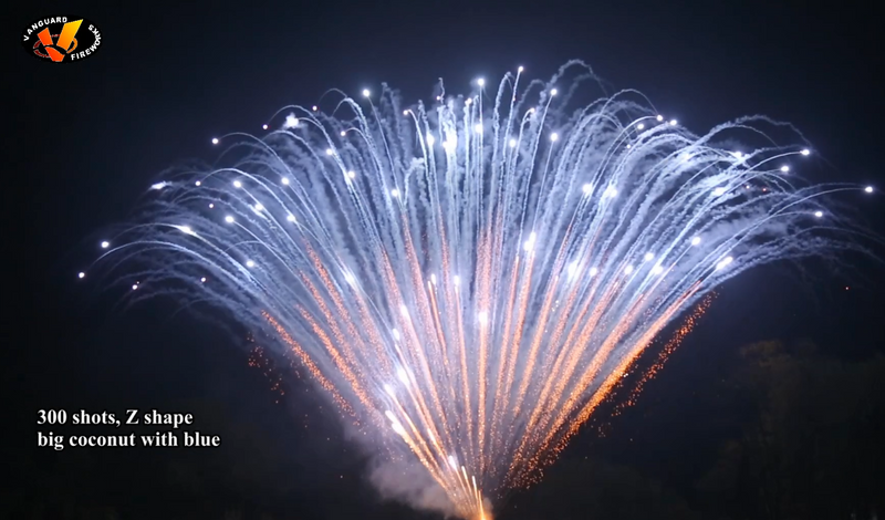 300 Shots Display Cake，Z Shape Big Coconut with Blue, 300 Shots Big Cake, Fantastic Fireworks, Display Fireworks Manufacturer