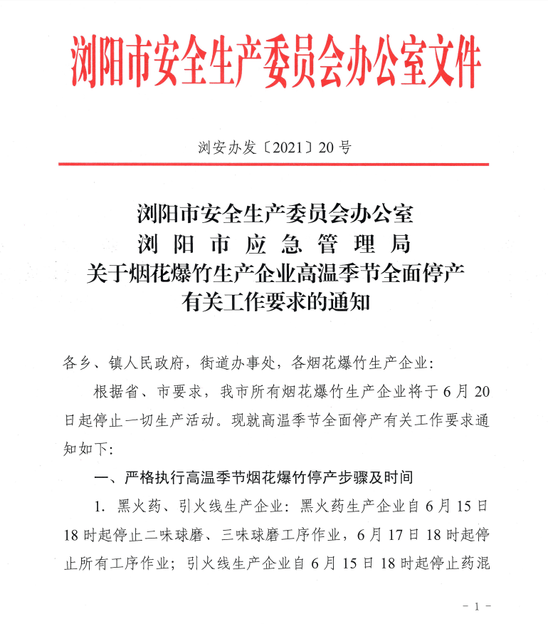 Notification: Suspending Production of Fireworks and Firecracker Manufacturing Factory